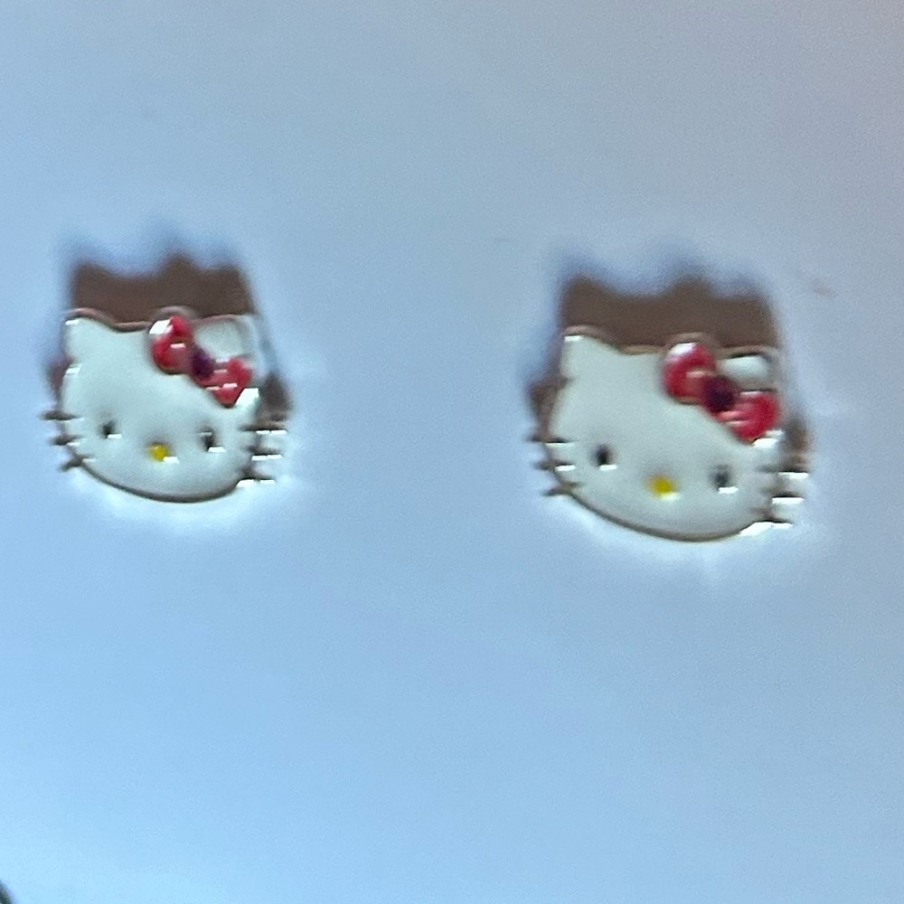 Hello Kitty Earrings Silver For Pierce Ears W/Red Bow, Cute Sanrio Original’s